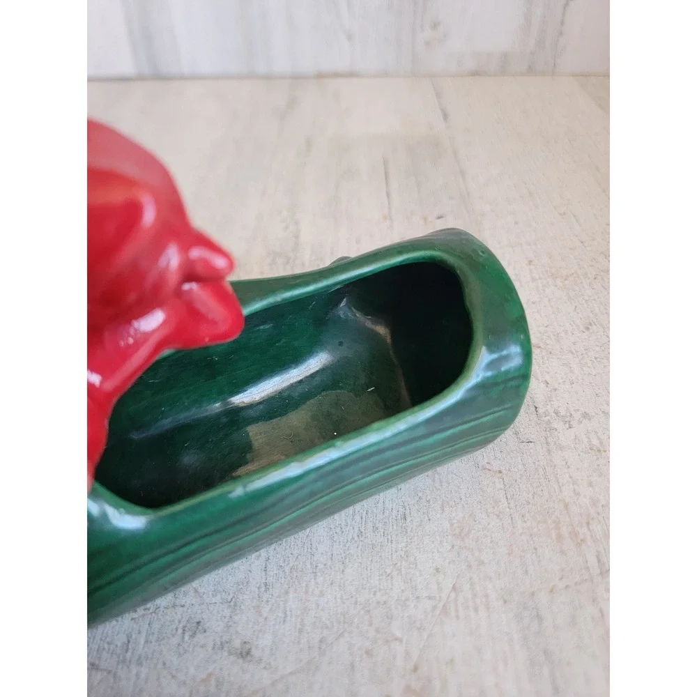 Vintage pixie elf log ceramic planter Xmas home decor art forest figure